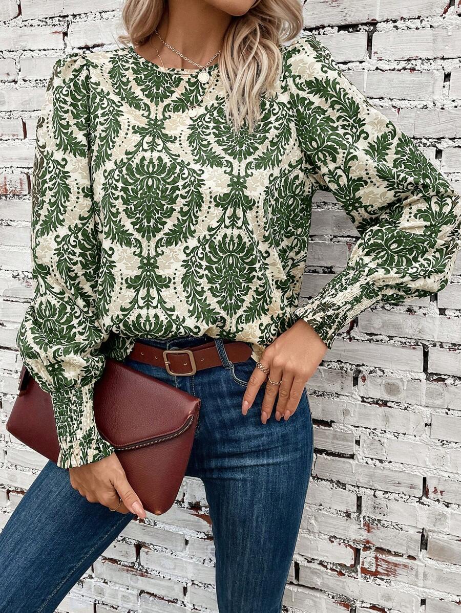 SHEIN Clasi 滿版印花燈籠袖襯衫 - 彩色 - 查看 1