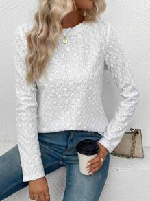 EMERY ROSE Solid Eyelet Embroidery Tee Fall Cloth For Women