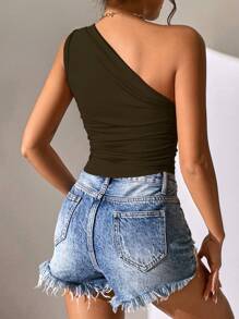 Chiquease One Shoulder Hanky Hem Top - Coffee Brown - View 2