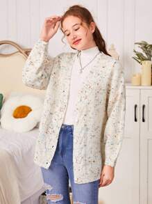 Teen Girl 1pc Cable Knit Drop Shoulder Cardigan - Multicolor - View 6