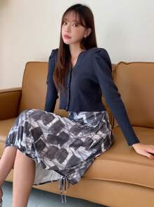 SHEINNeu 滿版印花不對稱下擺半身裙