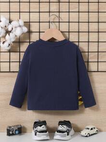 SHEIN Baby Boy Dinosaur & Slogan Graphic Tee - Navy Blue - View 2