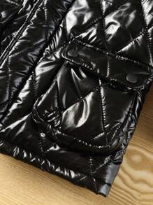 SHEIN 男小童翻蓋口袋插肩袖連帽絎縫外套