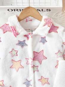 SHEIN Ragazza Tween con modello stelle flanella Cappotto & Top halter & Gonne - Bianco - Visualizzare 3