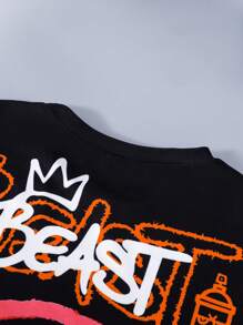 SHEIN 男孩標語圖案T恤 - 黑色 - 查看 4