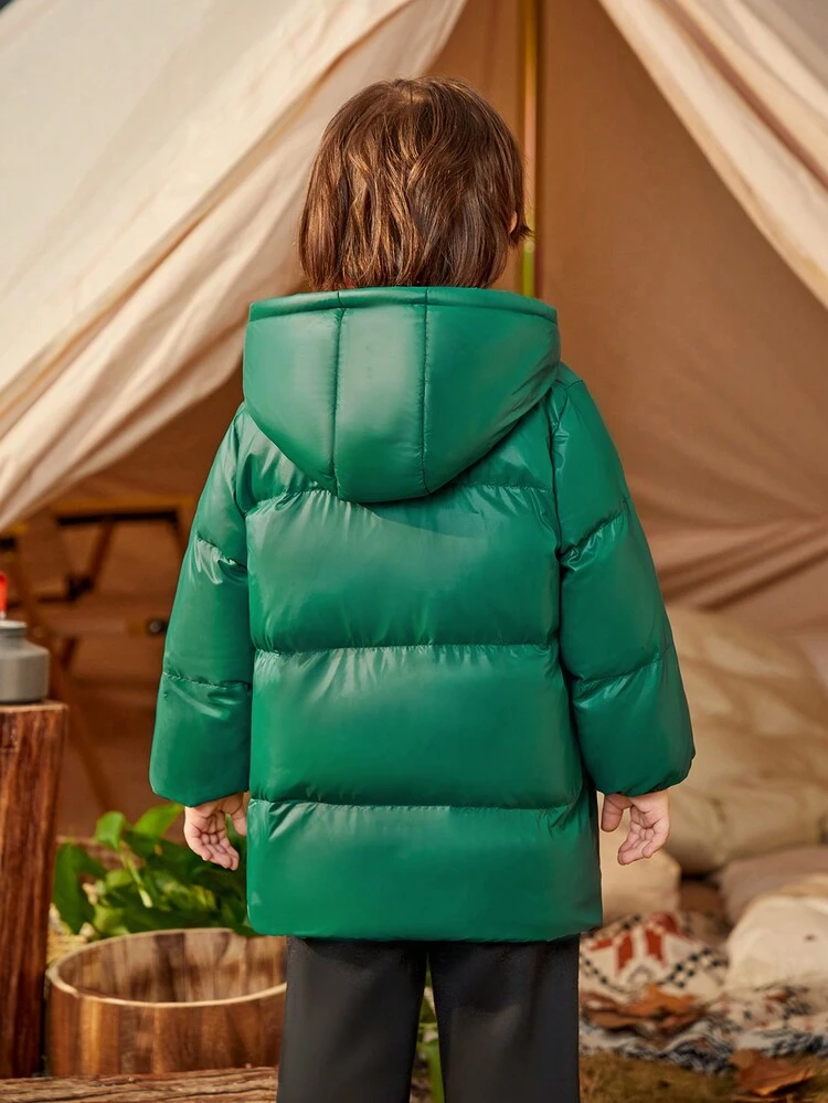 Young Boy Slogan Patched Detail Hooded Padded Coat