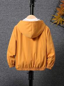 SHEIN 男小童卡通圖案毛絨內襯連帽夾克無毛衣