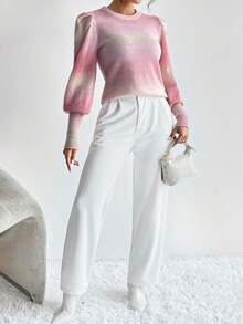 SHEIN Essnce 漸層燈籠袖套頭毛衣 - 彩色 - 查看 5