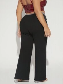 SHEIN SXY Talla grande Pantalones acampanados de malla transparente ribete en contraste