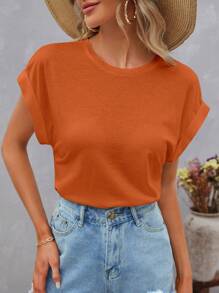 SHEIN LUNE 素色蝙蝠袖T恤 - 鏽棕色 - 查看 1