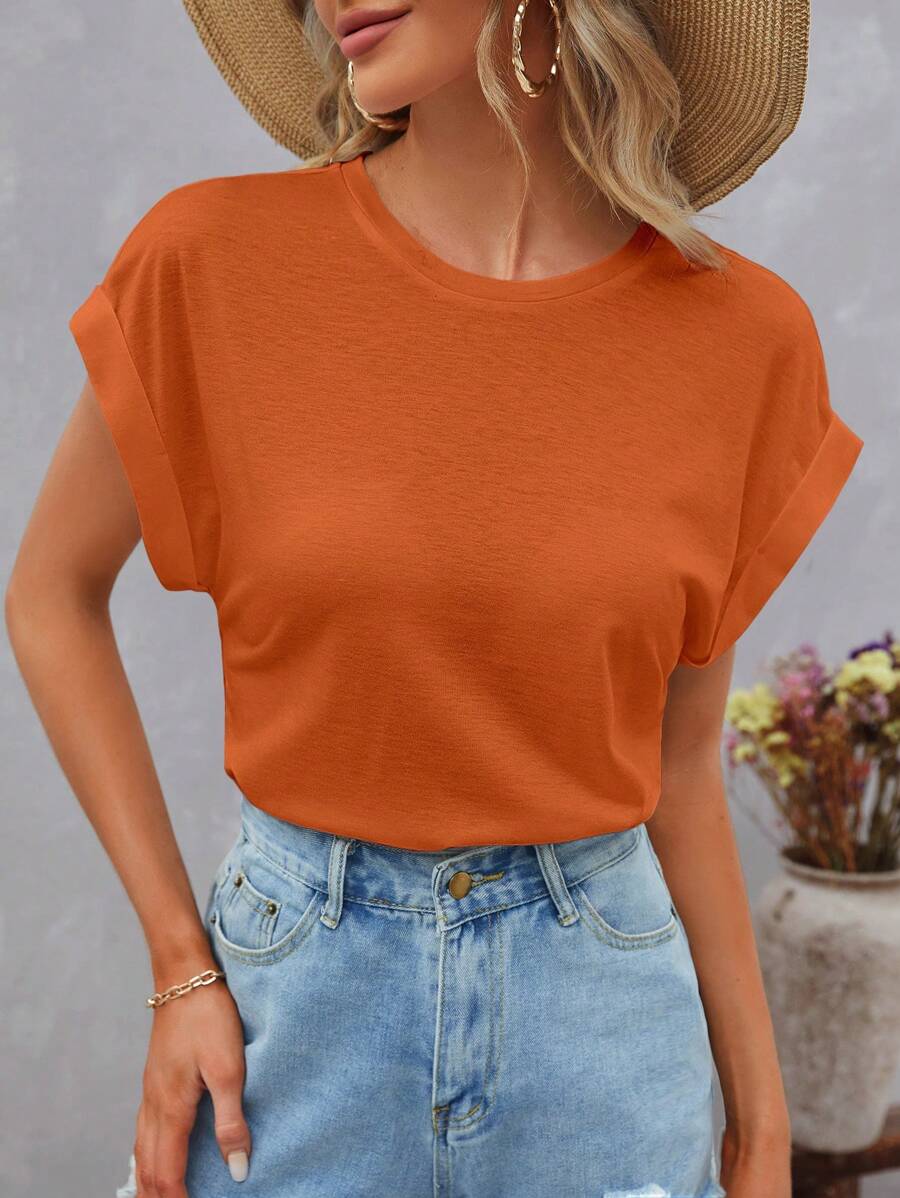 SHEIN LUNE 素色蝙蝠袖T恤 - 鏽棕色 - 查看 1