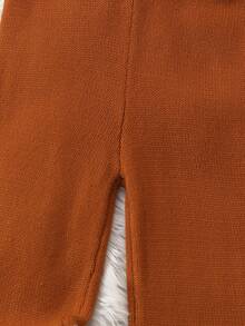 SHEIN 女小童幾何圖案喇叭針織長褲 - 棕色 - 查看 4