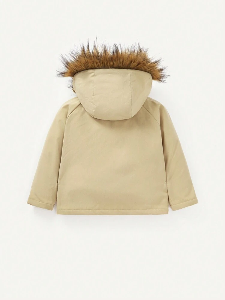 Baby Boys' Hooded Jacket With Lapel Collar, Flap Pockets And Raglan Sleeves