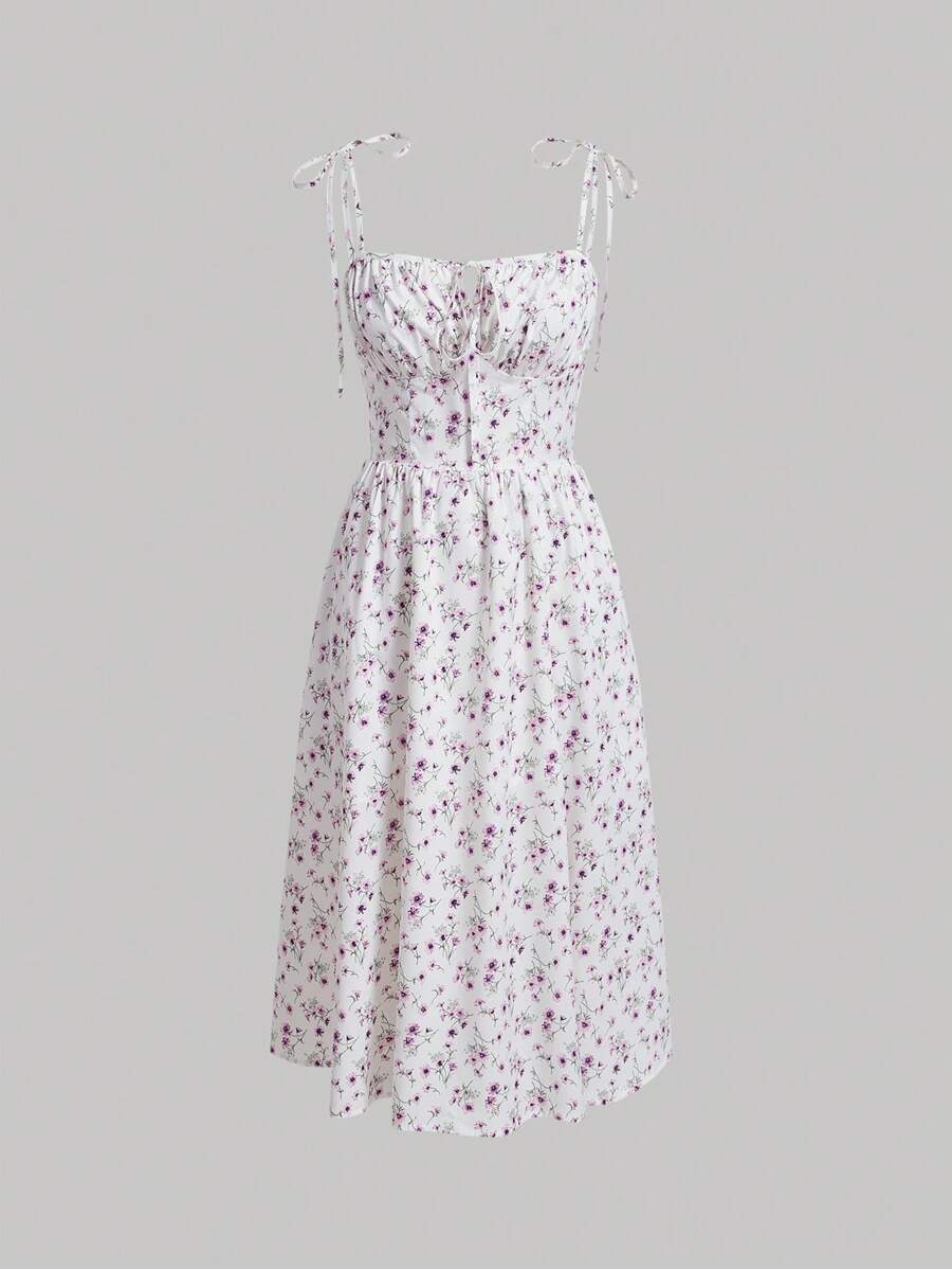 SHEIN MOD 小碎花肩上打結吊帶洋裝