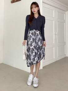 SHEINNeu 滿版印花不對稱下擺半身裙