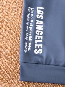 SHEIN Tween Boy Slogan Graphic Hoodie & Sweatpants - Blue - View 4