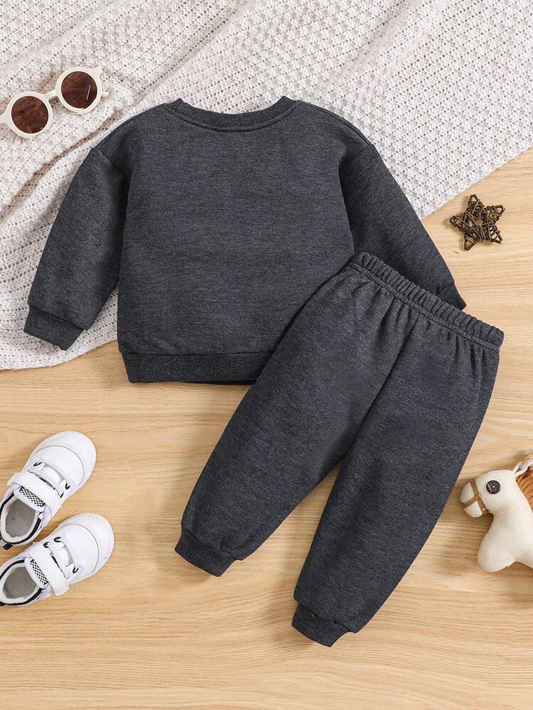 Baby Girl Letter Graphic Drop Shoulder Sweatshirt & Sweatpants