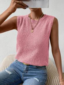 SHEIN Essnce Chất rắn Vòng cổ Áo len vest - Màu Hồng baby - Xem 5