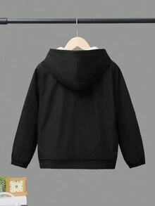 SHEIN Cậu bé Tween Đồ họa Chữ cái Khối màu Lót nhiệt áo có mũ Áo khoác - Nhiều màu - Xem 2