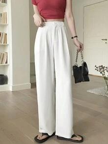 Quần ống rộng có túi xéo chắc chắn - trắng - Xem 6