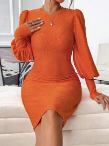 SHEIN Privé Abito aderente monocolore manica a lanterna
