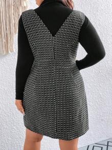 Celure Plus Plaid Pattern Button Front Tweed Overall Dress Without Sweater