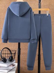 SHEIN Tween Boy Slogan Graphic Hoodie & Sweatpants - Blue - View 2