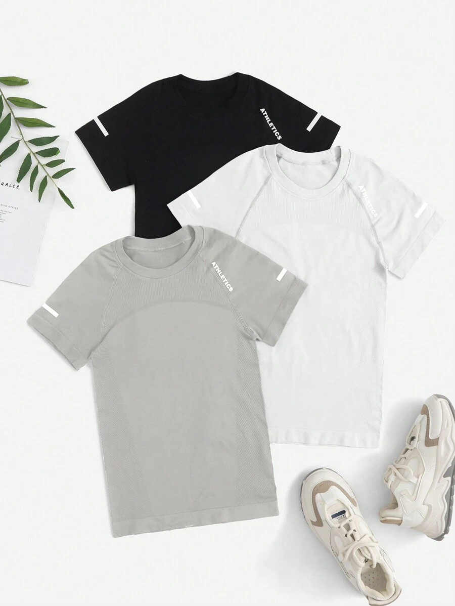 Easithlete 3pcs Letter Graphic Raglan Sleeve Sports Tee Gym Top - Multicolor - View 1