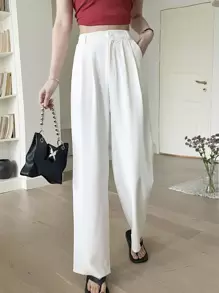 Quần ống rộng có túi xéo chắc chắn - trắng - Xem 2