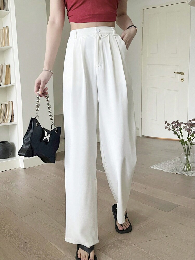 Quần ống rộng có túi xéo chắc chắn - trắng - Xem 2