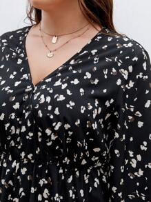 SHEIN Frenchy Hơn In Toàn bộ Tay áo lồng đèn Đầm - màu đen - Xem 7