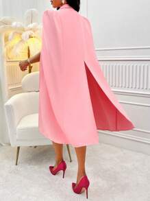 SOLERSUN Đầm Nút phía trước Bất đối xứng Cao thấp màu trơn Thanh lịch - Hồng - Xem 2