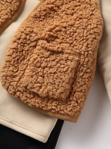 SHEIN Bộ 3 áo len cổ cao dệt kim thường ngày cho bé trai, quần chạy bộ dệt kim và áo vest đệm lông cừu, dày - Nhiều màu - Xem 6