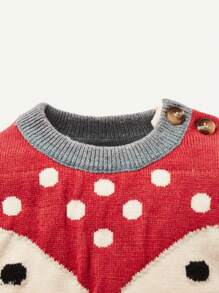 Baby Girl Cartoon Pattern Knit Jumpsuit - Multicolor - View 3