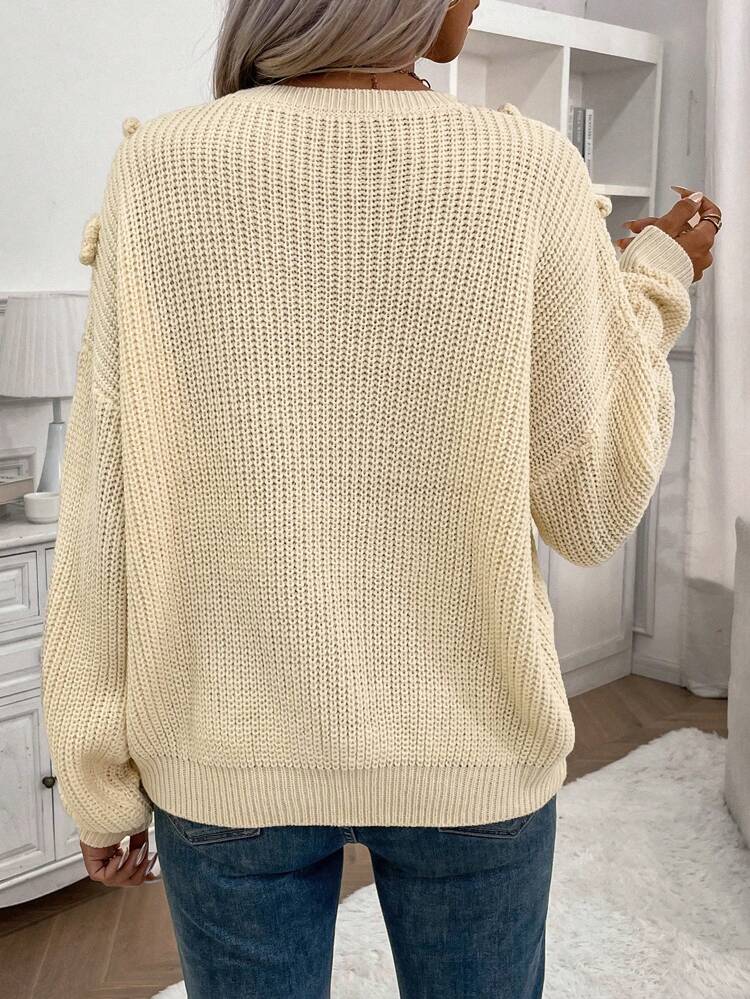 Appliques Drop Shoulder Knit Pullover Fall Winter Sweater