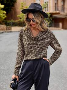 SHEIN LUNE In Toàn bộ cổ áo xếp nếp Áo sơ mi - Nhiều màu - Xem 3