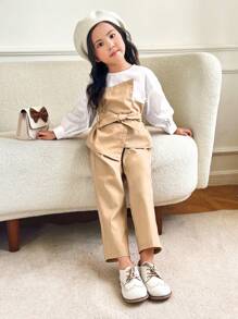 SHEIN Young Girl Colorblock Belted Drop Shoulder Blouse & Pants - Multicolor - View 1