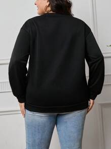 INAWLY Áo nỉ Plus Size Lá thư Giải trí - màu đen - Xem 2