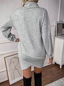 SHEIN Clasi 高领落肩套头卫衣 秋季卫衣 - 灰色 - 查看 2
