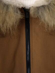 SHEIN 男小童毛茸邊連帽加絨內裏外套 - 棕色 - 查看 4