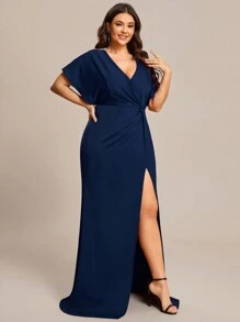 EVERPRETTY Hơn Mặt trước xoắn Tách đùi Ăn mặc trang trọng - Màu xanh hải quân - Xem 4