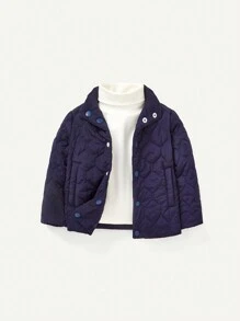 Baby Boy Slant Pockets Quilted Padded Coat - Navy Blue - View 3