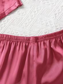 Tween Girl Contrast Piping Satin PJ Set - Pink - View 8
