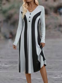 EMERY ROSE 撞色紐扣細節T恤洋裝 - 彩色 - 查看 1