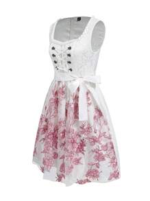 SHEIN Unity Vestido con estampado floral con cordón delantero - Blanco - Ver 3