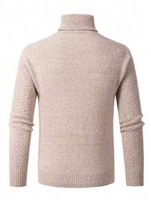 男士高領麻花編織套頭毛衣 - 米色 - 查看 2