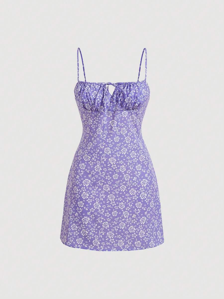 SHEIN MOD 印花胸部褶皺吊帶洋裝