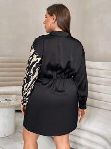 SHEIN Privé Plus Graphic Print Knot Side Wrap Hem Shirt Dress - Multicolor - View 2