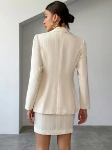 SHEIN Privé 西裝領單釦西裝外套和裙子 - 杏色 - 查看 2