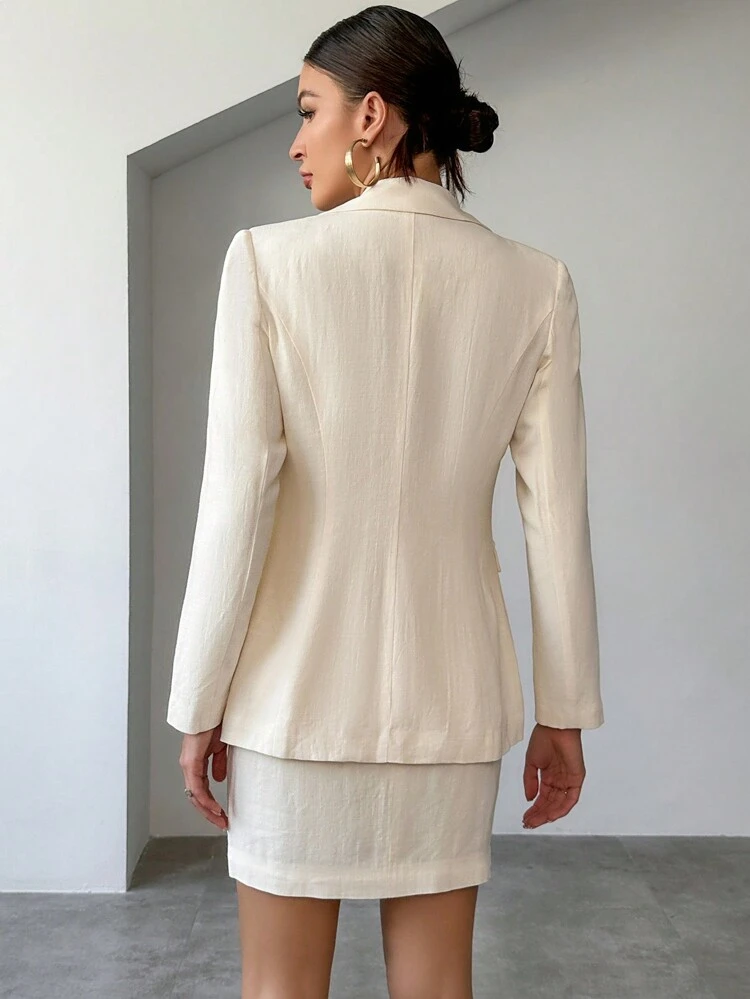 Lapel Neck Single Button Blazer & Skirt